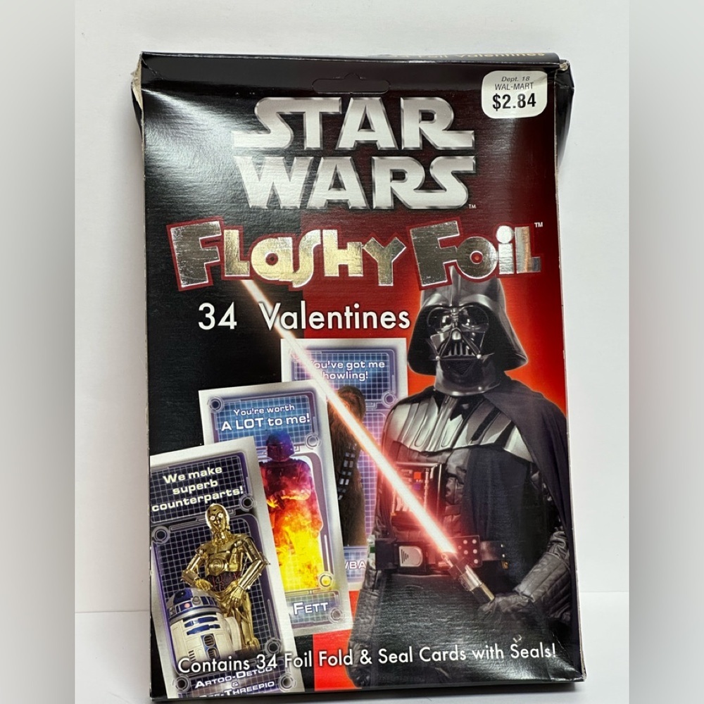Star Wars Valentines Flashy Foil Box Damaged 34 Cards with Seals 2005